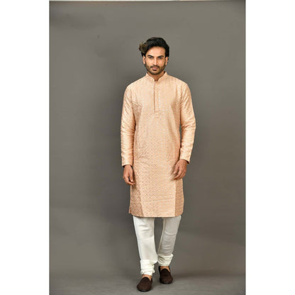Simaaya Premium Quality Silk Kurta with Churidar - Peach (Set of 2)