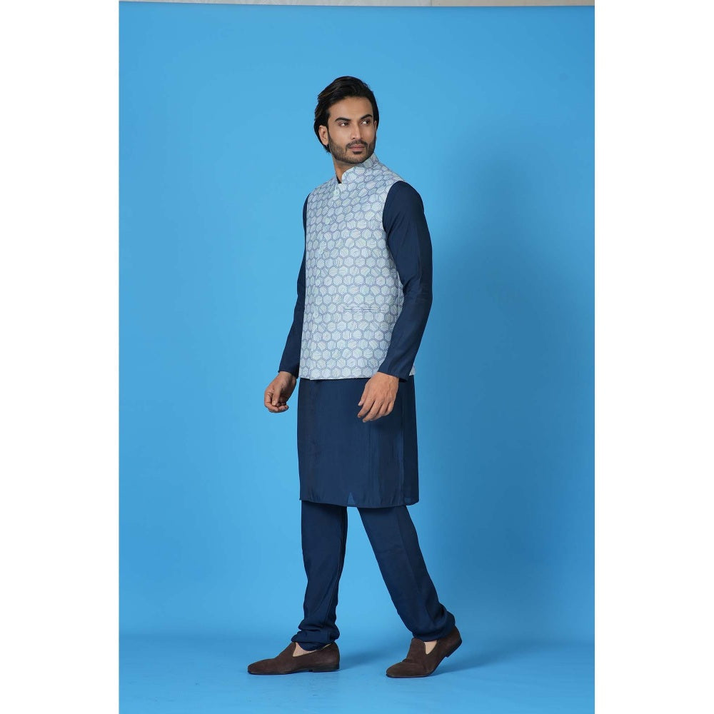 Simaaya Premium Quality Linen Kurta with Churidar and Jacket - Blue (Set of 3)