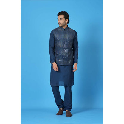 Simaaya Premium Quality Cotton Silk Kurta with Churidar and Jacket - Navy Blue (Set of 3)