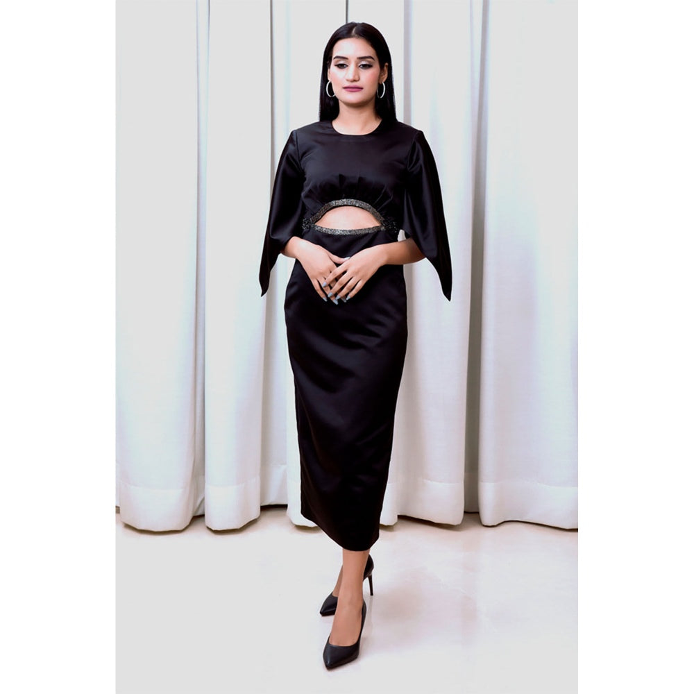 Label Simran Kochher Black Mattia Embellished Midi Dress