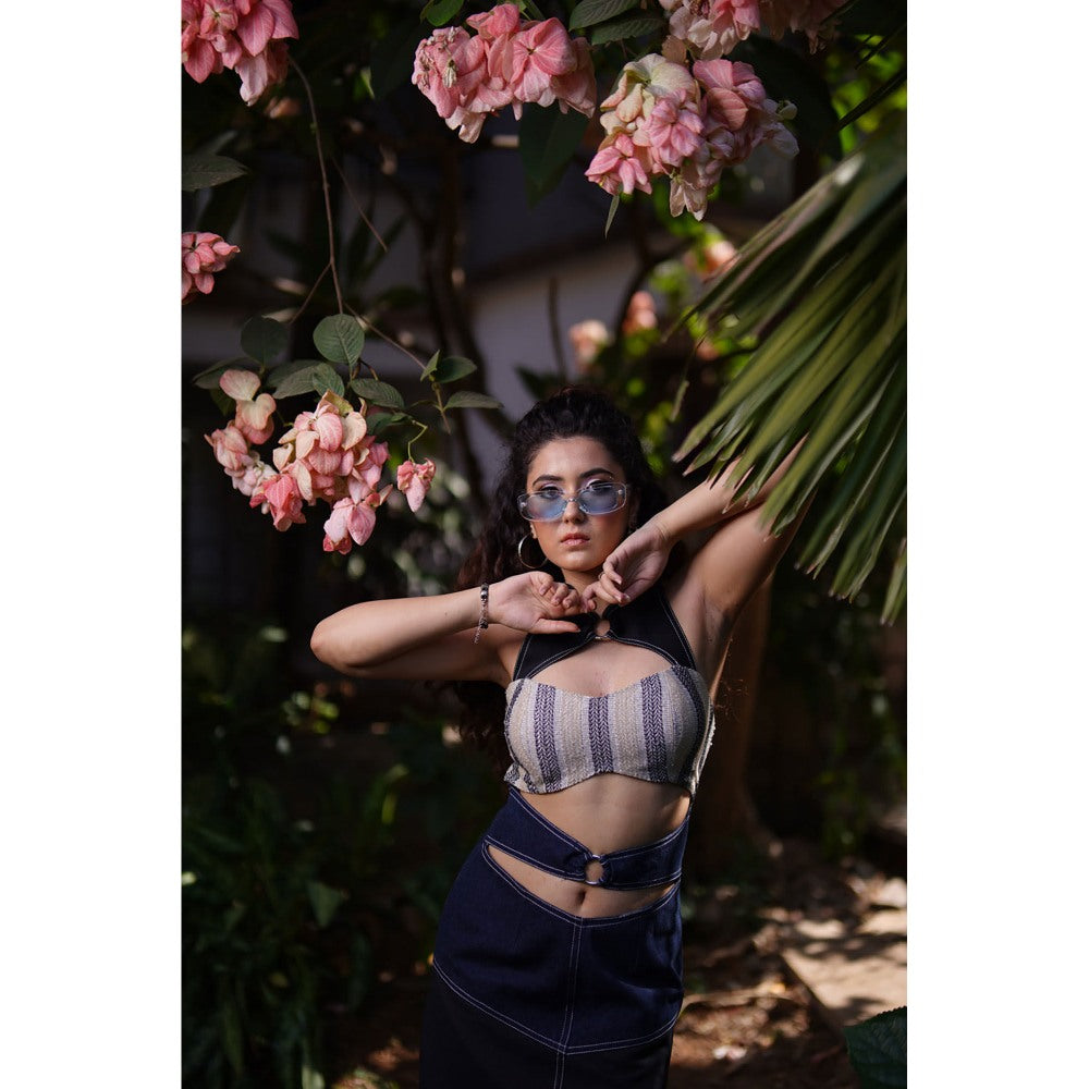 Label Simran Kochher Blue Panels Of Dreams Denim Dress