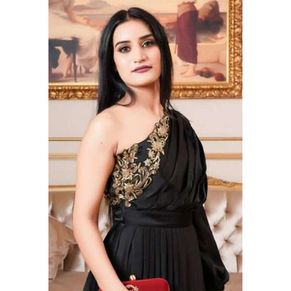 Label Simran Kochher Black Peek- A-Little Embroidered Gown