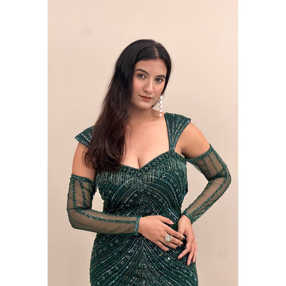 Label Simran Kochher Bottle Green Gown