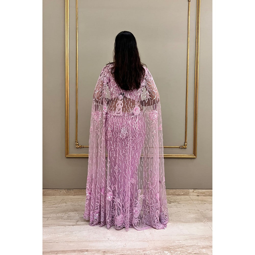 Label Simran Kochher Lavender Crop Top With Skirt And Veil (Set of 3)