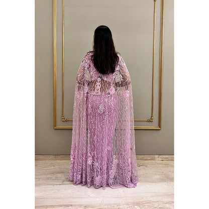 Label Simran Kochher Lavender Crop Top With Skirt And Veil (Set of 3)