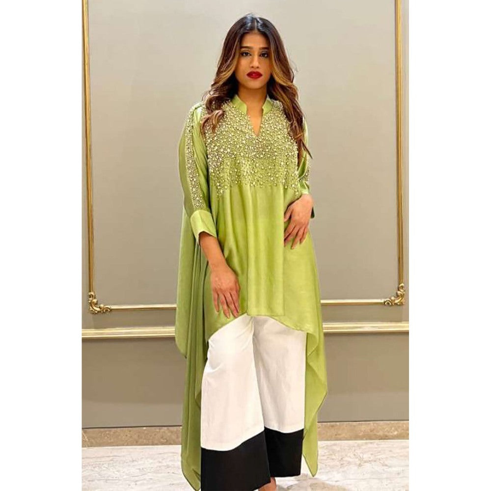 Label Simran Kochher Green Flamboyant Tunic With Pant (Set of 2)