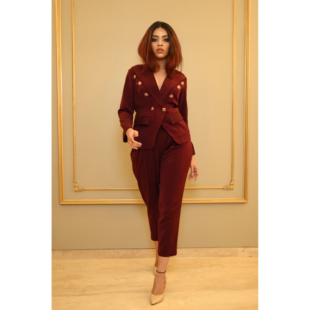 Label Simran Kochher Burgundy Business Of Fashion Co-Ord (Set of 2)