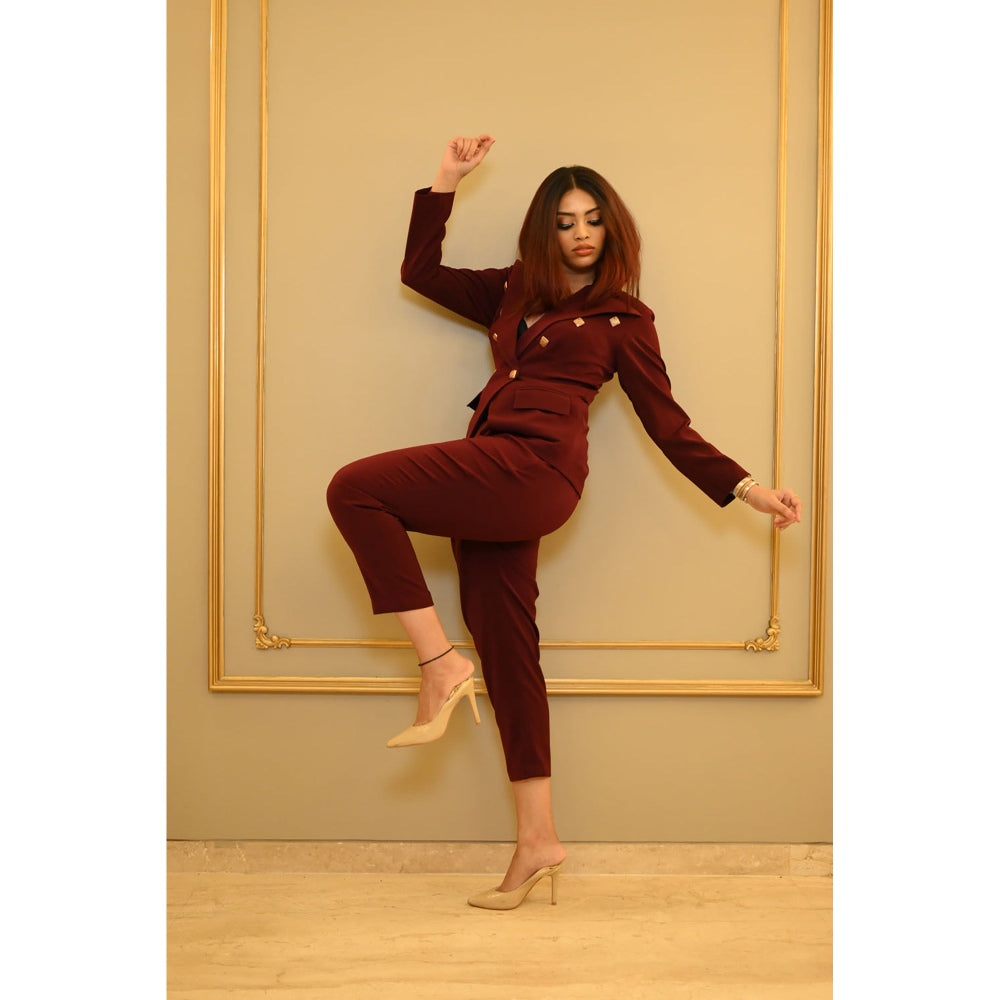 Label Simran Kochher Burgundy Business Of Fashion Co-Ord (Set of 2)