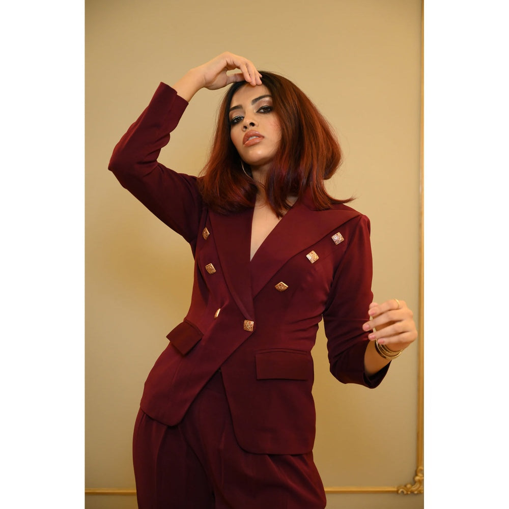 Label Simran Kochher Burgundy Business Of Fashion Co-Ord (Set of 2)