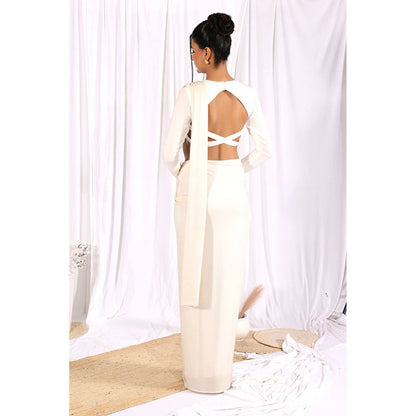 Label Simran Kochher Ivory Glint Pre Draped Saree with Stitched Blouse