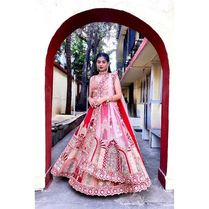 Label Simran Kochher Crimson Red Lehenga with Blouse and Dupatta (Set of 3)