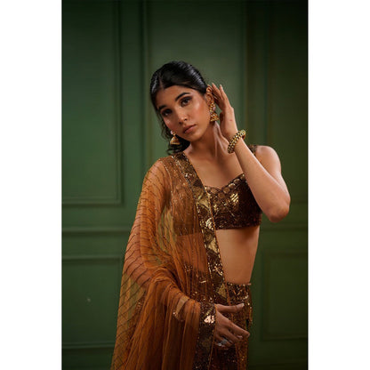 Label Simran Kochher Bold Bronze Beauty Lehenga with Blouse and Dupatta (Set of 3)