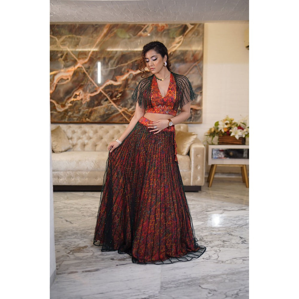 Label Simran Kochher Red Garden Dream Lehenga (Set of 2)