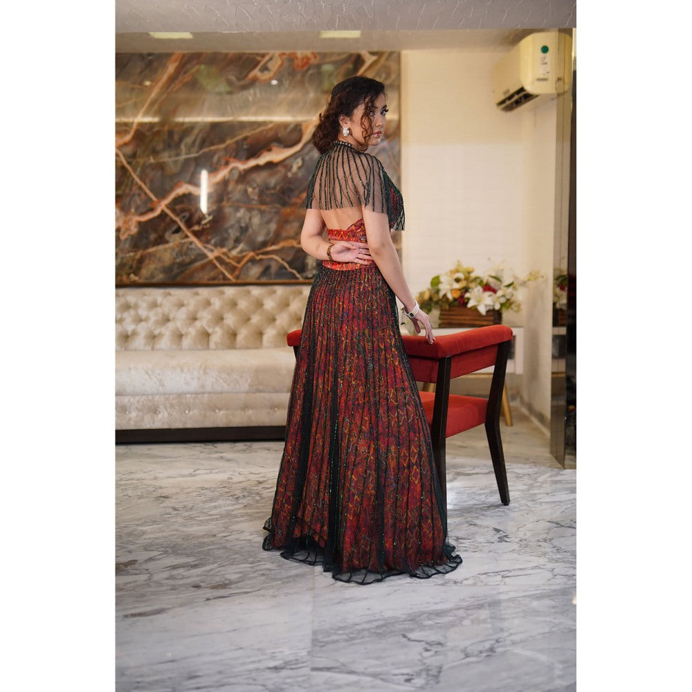 Label Simran Kochher Red Garden Dream Lehenga (Set of 2)