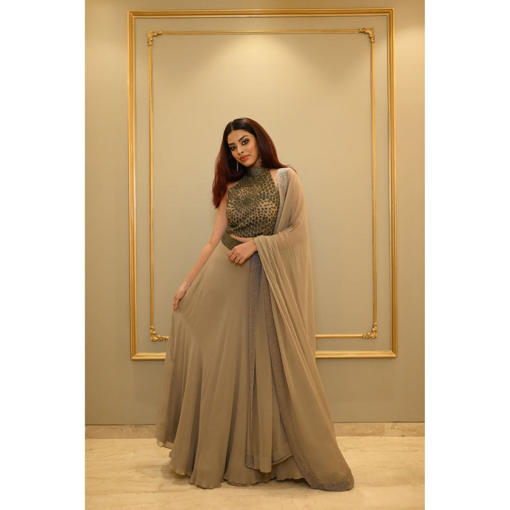 Label Simran Kochher Brown The Bridesmaid Lehenga with Blouse and Dupatta (Set of 3)