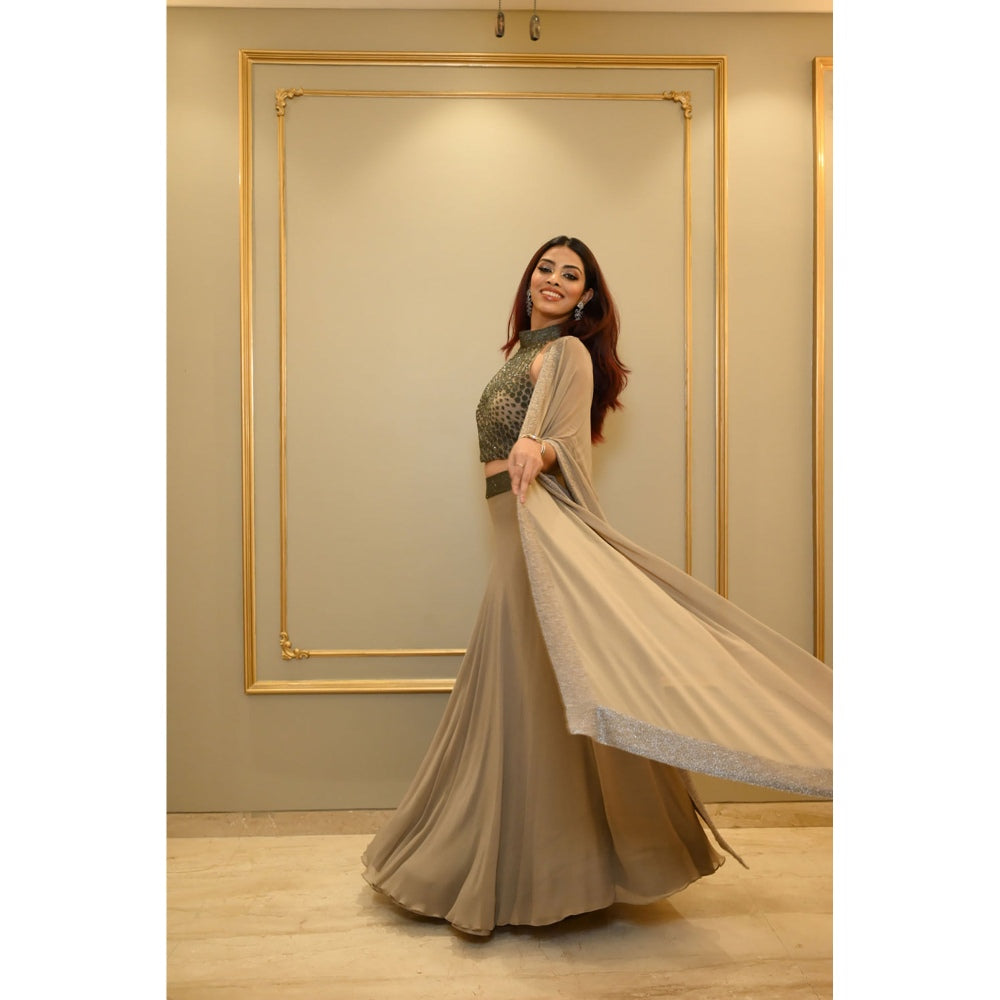 Label Simran Kochher Brown The Bridesmaid Lehenga with Blouse and Dupatta (Set of 3)