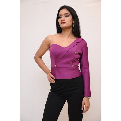 Label Simran Kochher Purple Pompos Blush Blazer Top