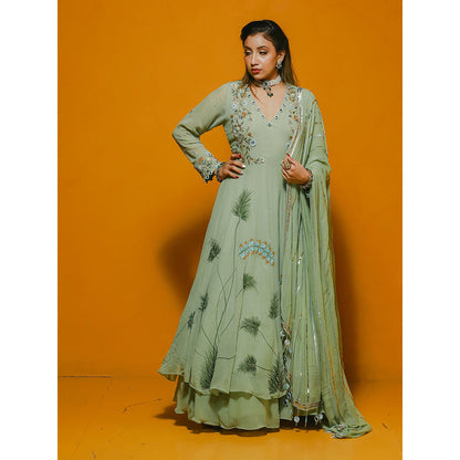 Simmi Guntaj Green Anarkali with Skirt and Dupatta (Set of 3)