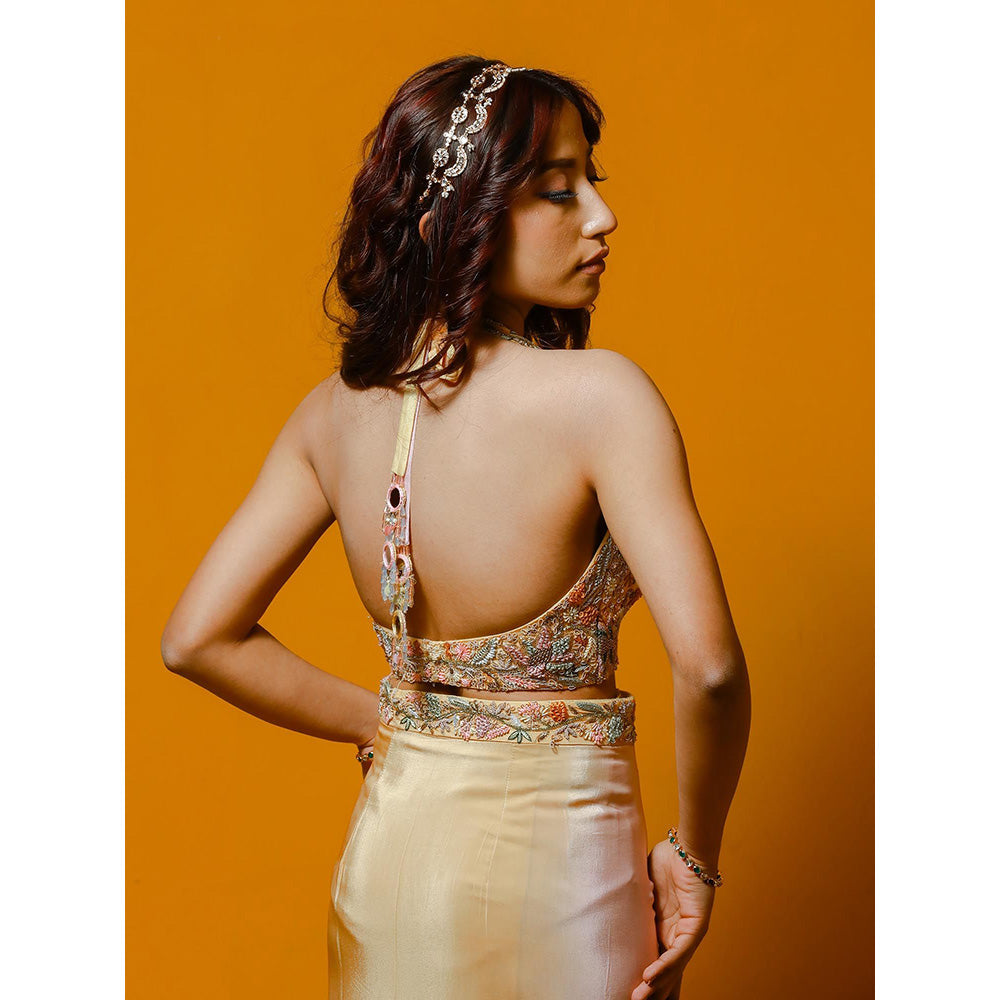 Simmi Guntaj Beige Ombre Skirt with Halter Neck Top (Set of 2)