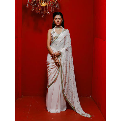Simmi Guntaj Ivory Sequins Saree with Stitched Blouse
