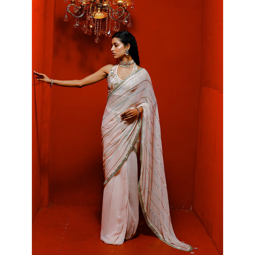 Simmi Guntaj Ivory Sequins Saree with Stitched Blouse