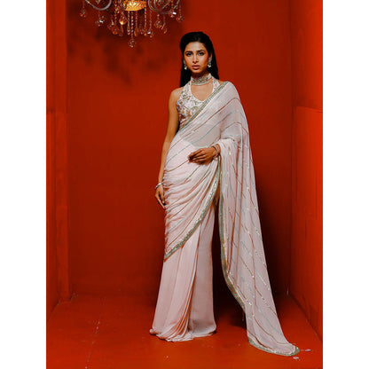 Simmi Guntaj Ivory Sequins Saree with Stitched Blouse