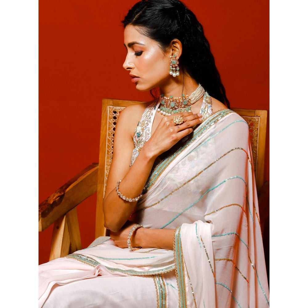 Simmi Guntaj Ivory Sequins Saree with Stitched Blouse