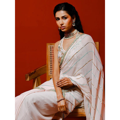 Simmi Guntaj Ivory Sequins Saree with Stitched Blouse