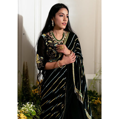 Simmi Guntaj Black Simran Pre Draped Saree with Stitched Blouse