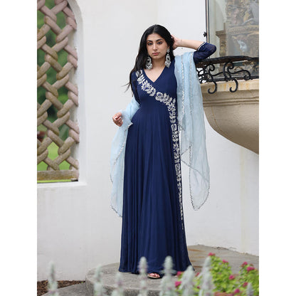 Simmi Guntaj Navy Blue Angarkha with Dupatta (Set of 2)