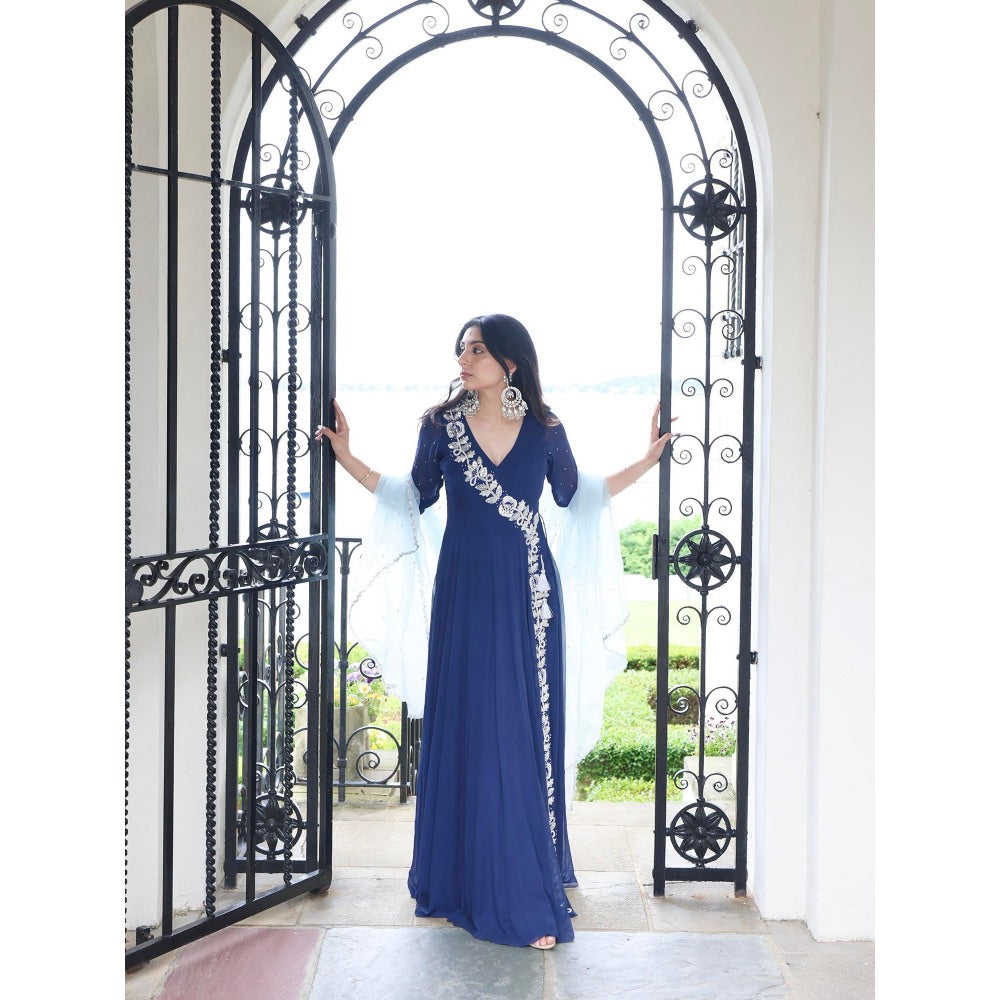 Simmi Guntaj Navy Blue Angarkha with Dupatta (Set of 2)