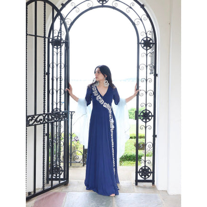Simmi Guntaj Navy Blue Angarkha with Dupatta (Set of 2)