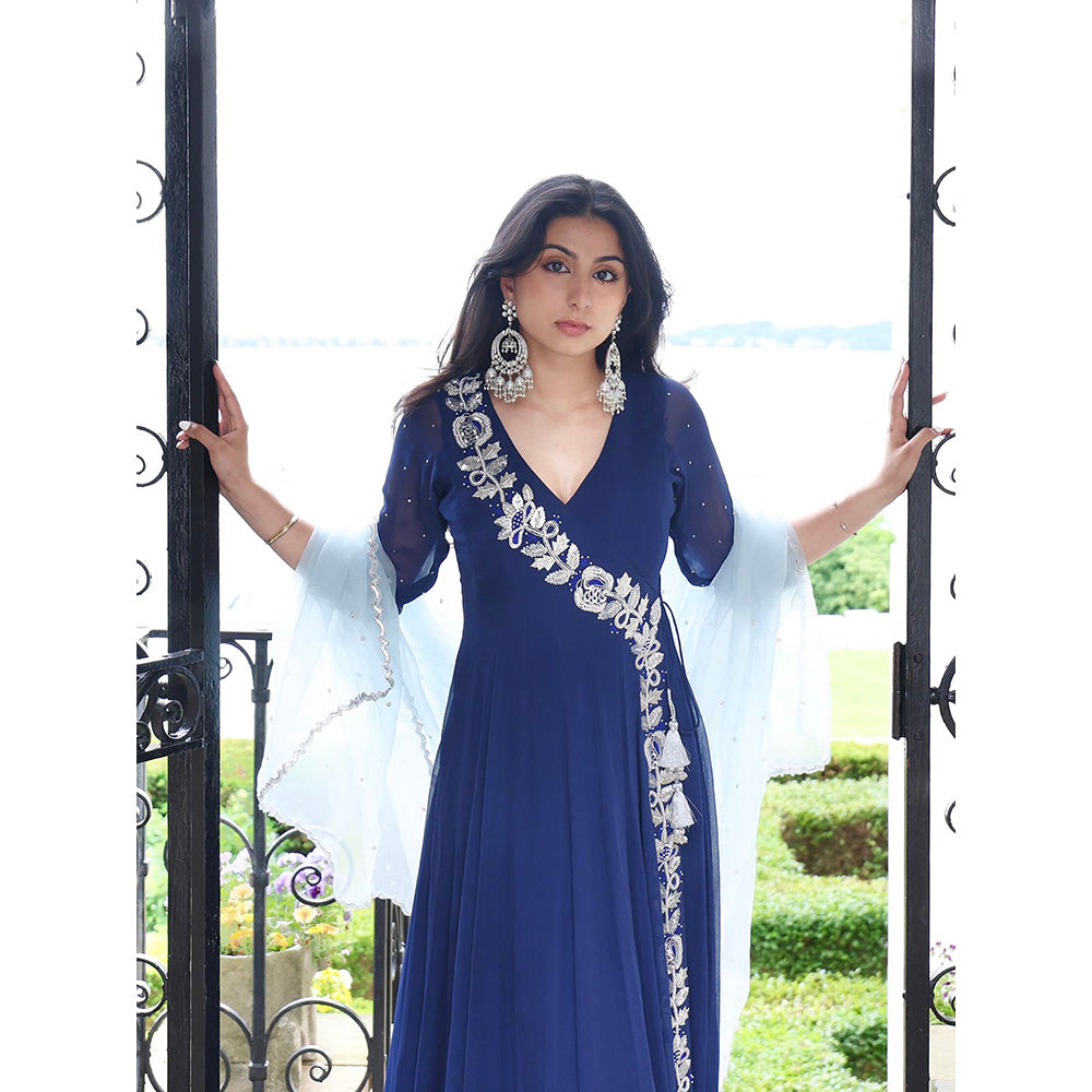 Simmi Guntaj Navy Blue Angarkha with Dupatta (Set of 2)