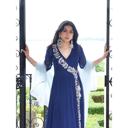 Simmi Guntaj Navy Blue Angarkha with Dupatta (Set of 2)