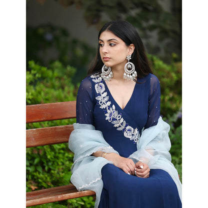 Simmi Guntaj Navy Blue Angarkha with Dupatta (Set of 2)