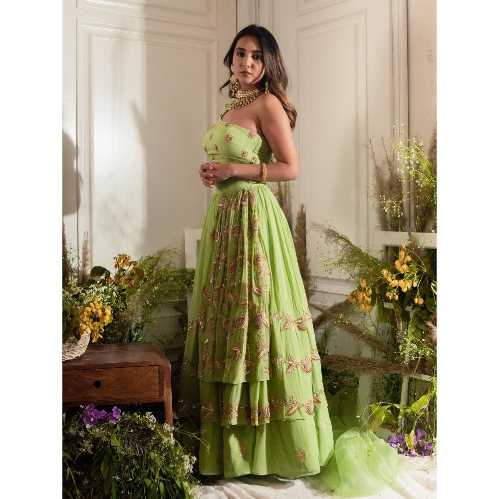 Simmi Guntaj Green Piranda Lehenga with Blouse and Dupatta (Set of 3)