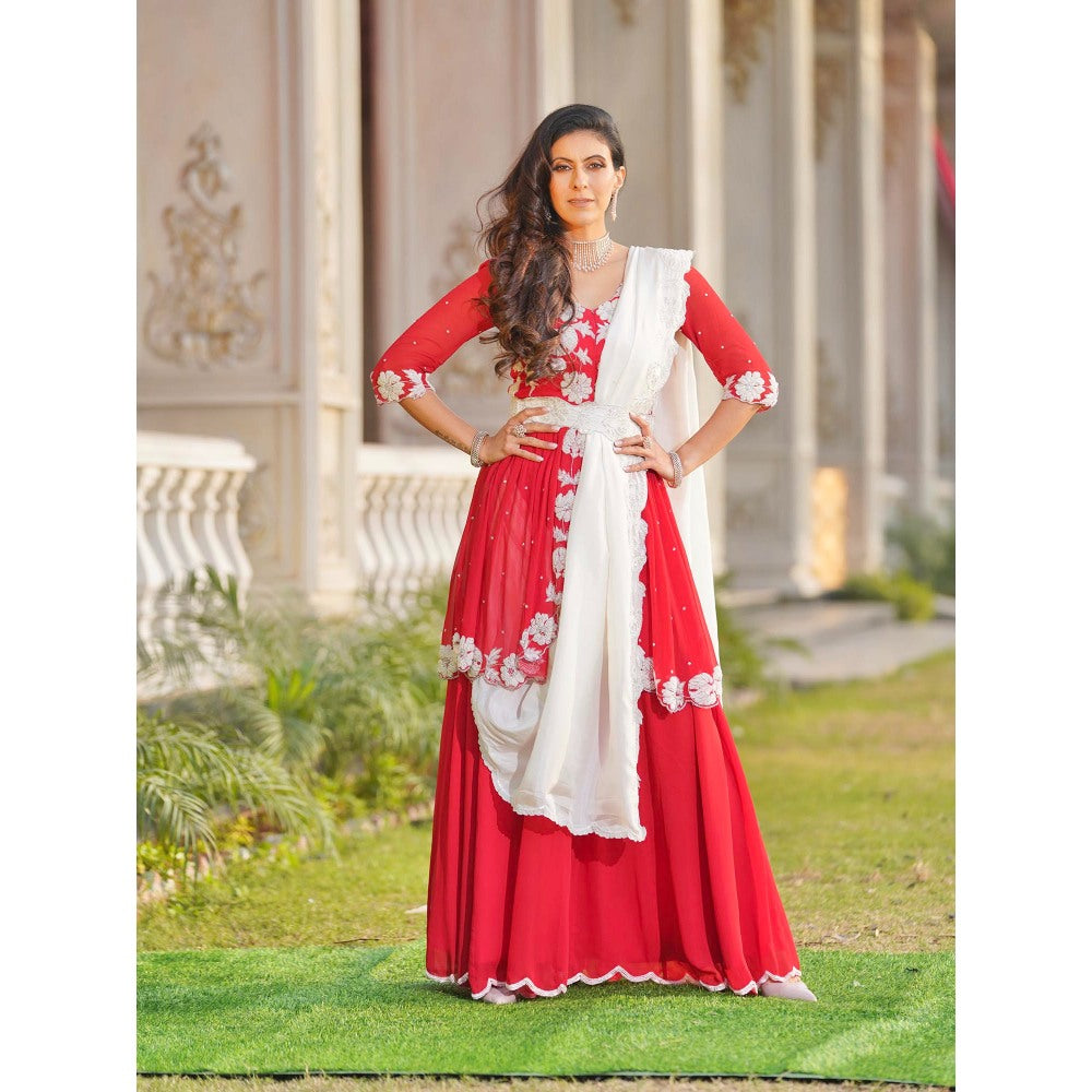 Simmi Guntaj Amal Red Sharara with Kurta and Dupatta (Set of 3)