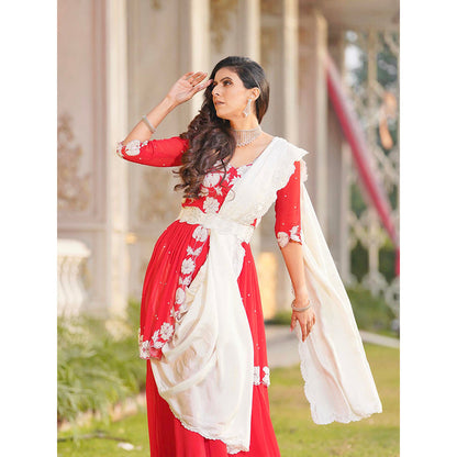 Simmi Guntaj Amal Red Sharara with Kurta and Dupatta (Set of 3)