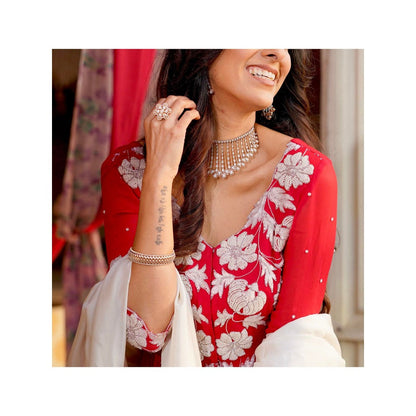 Simmi Guntaj Amal Red Sharara with Kurta and Dupatta (Set of 3)