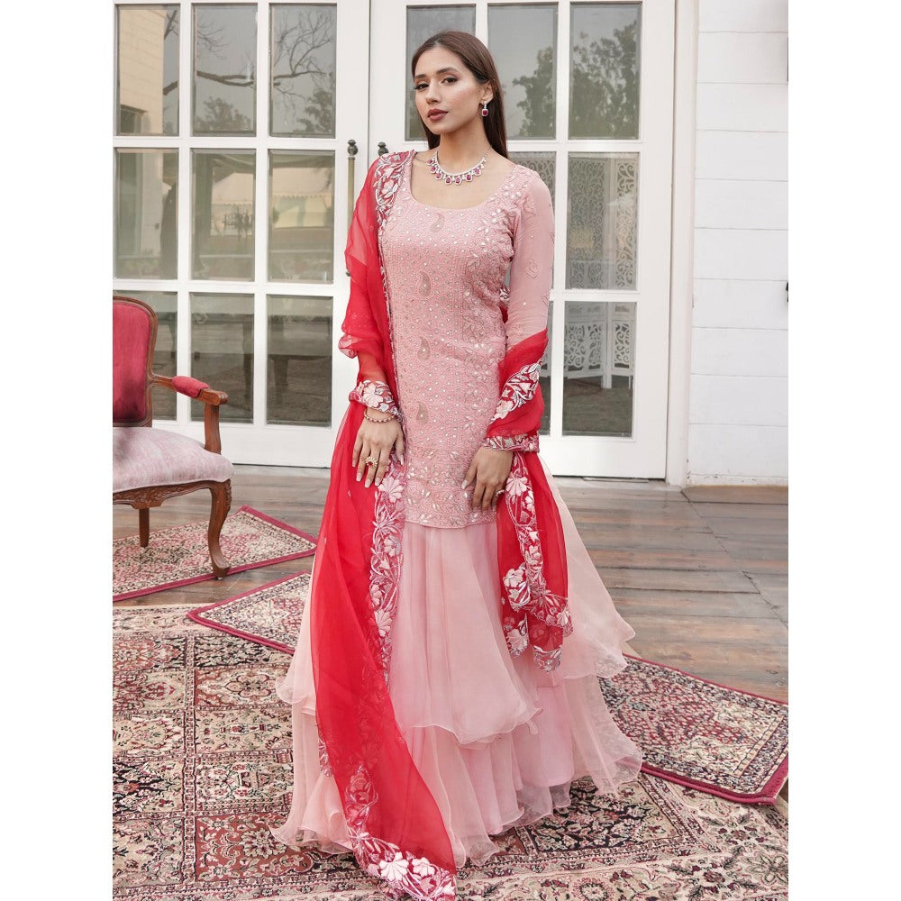 Simmi Guntaj Gulab Pink Lehenga with Kurta, Dupatta and Belt (Set of 4)