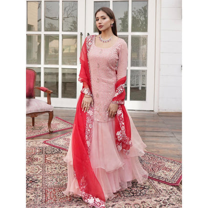 Simmi Guntaj Gulab Pink Lehenga with Kurta, Dupatta and Belt (Set of 4)