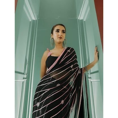 Simmi Guntaj Black Sequin Work Pre Draped Saree with Stitched Blouse