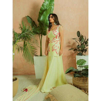 Simmi Guntaj Green Contemporary Sharara with Kurta and Dupatta (Set of 3)