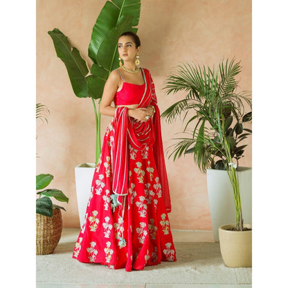Simmi Guntaj The Red Jaipuri Lehenga with Blouse and Dupatta] (Set of 3)