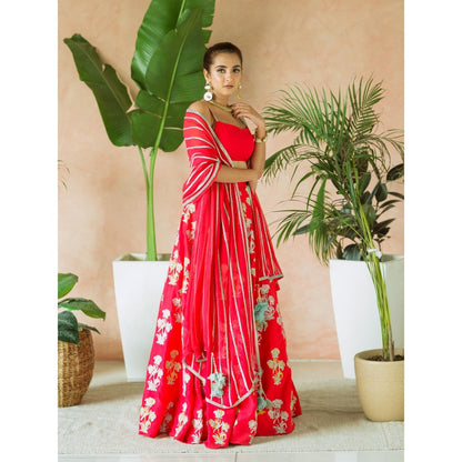 Simmi Guntaj The Red Jaipuri Lehenga with Blouse and Dupatta] (Set of 3)