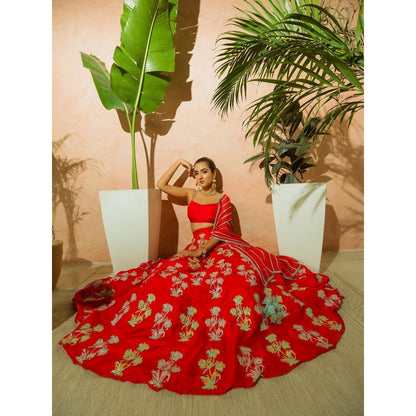 Simmi Guntaj The Red Jaipuri Lehenga with Blouse and Dupatta] (Set of 3)