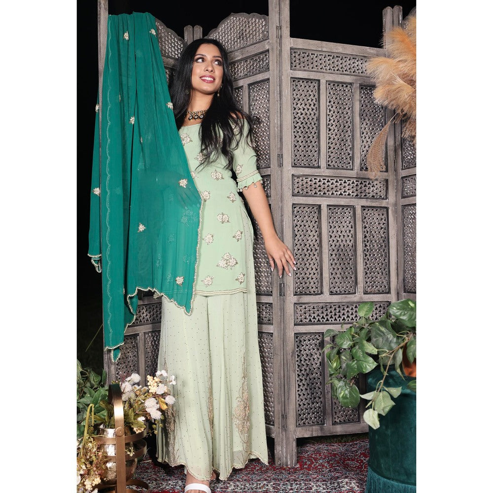 Simmi Guntaj Green Ivy Sharara with Kurta and Dupatta (Set of 3)