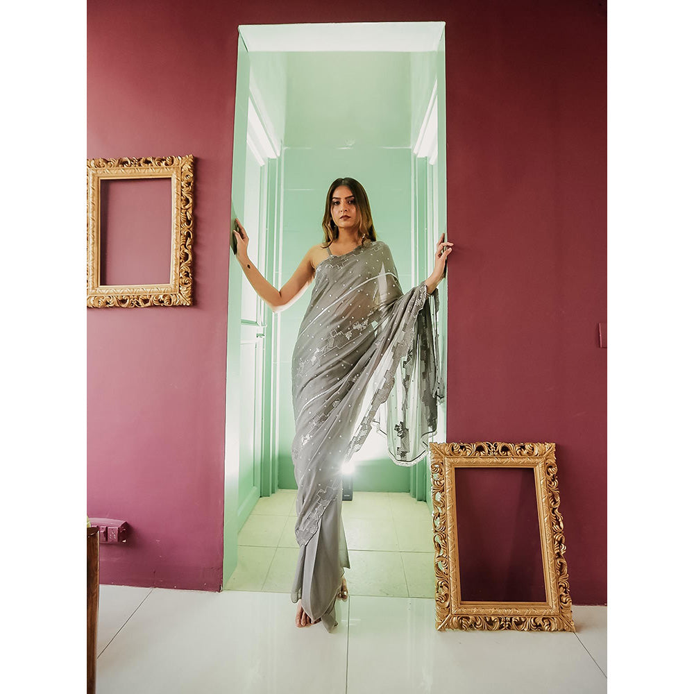Simmi Guntaj Grey Saree with Stitched Blouse