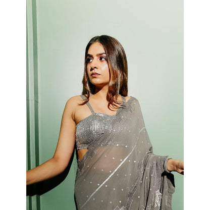 Simmi Guntaj Grey Saree with Stitched Blouse
