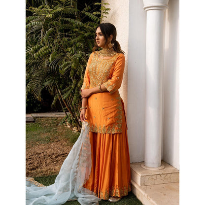 Simmi Guntaj Orange Sharara with Kurta and Dupatta (Set of 3)
